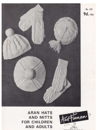 Vintage Aran Hat and Mitts - Adult and Childrens