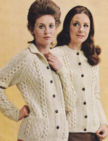 Vintage Ladies Harmony Aran Cardigan with Collar