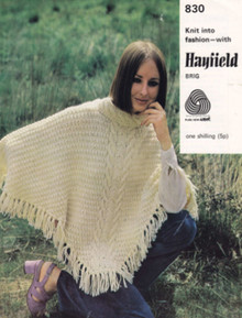 Vintage Ladies Aran Poncho with Fringes