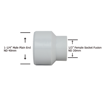 1-1/4" Plain End x 1/2" Socket Fusion Reducing Bushing