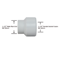 1-1/2" Plain End x 1-1/4" Socket Fusion Reducing Bushing