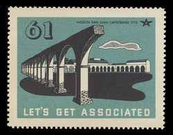 Associated Oil Company Poster Stamps of 1938-9 - # 61, Mission San Juan Capistrano, 1776