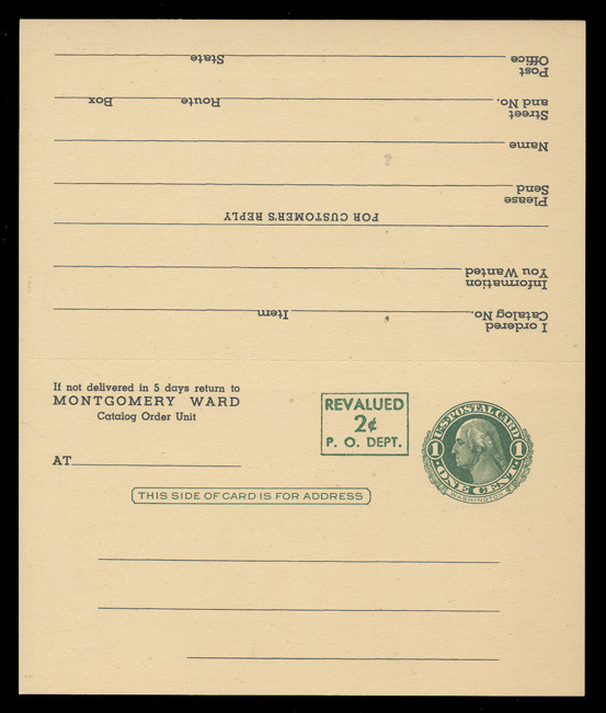 U S Scott Uy 15 1952 2c On 1c Washington Green Unused Preprinted Message Reply Card Unfolded See Warranty Stevelevinestamps Plus