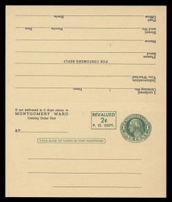 U.S. Scott # UY 15, 1952 2c on 1c Washington (Green) - Unused (Preprinted) Message-Reply Card - UNFOLDED (See Warranty)