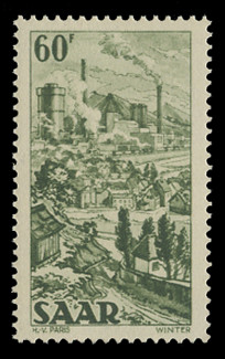 SAAR Scott # 219, 1951. 60fr Reden Colliery, Landsweiler