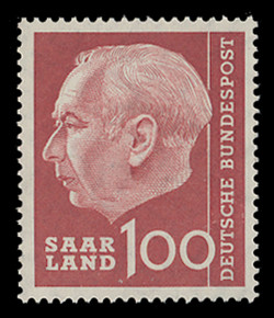 SAAR Scott # 281, 1957 100(fr) Pres. Theodor Heuss