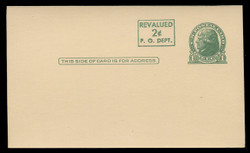 USA Scott # UX  41/UPSS #S57-4, 1952 2c on 1c Thomas Jefferson (UX27), green on buff, Surcharge 4 - Mint Postal Card