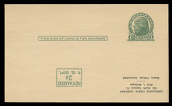 USA Scott # UX  41aUN/UPSS #S57f, 1952 2c on 1c Thomas Jefferson (UX27), green on buff, Surcharge 2, Inverted at Lower Left - UNUSED Postal Card (See Warranty)