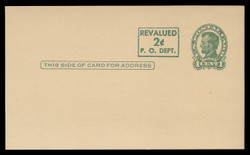 USA Scott # UX  42/UPSS #S59aH2-1, 1952 2c on 1c Abraham Lincoln (UX28), green on buff, Head 2, Surcharge 1 - Mint Postal Card