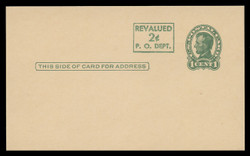 USA Scott # UX  42/UPSS #S59aH2-2, 1952 2c on 1c Abraham Lincoln (UX28), green on buff, Head 2, Surcharge 2 - Mint Postal Card