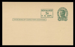 USA Scott # UX  42/UPSS #S59aH2-4, 1952 2c on 1c Abraham Lincoln (UX28), green on buff, Head 2, Surcharge 4 - Mint Postal Card