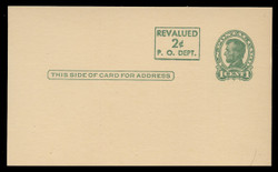 USA Scott # UX  42/UPSS #S59aH3-1, 1952 2c on 1c Abraham Lincoln (UX28), green on buff, Head 3, Surcharge 1 - Mint Postal Card