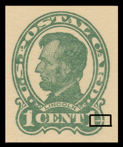USA Scott # UX  42/UPSS #S59aH3P-3, 1952 2c on 1c Abraham Lincoln (UX28), green on buff, Head 3 with PLATE FLAW, surcharge 4 - Mint Postal Card (See Warranty)