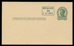 USA Scott # UX  42a/UPSS #S59b-H2NH, 1952 2c on 1c Abraham Lincoln (UX28), green on buff, Head 2 NOTCH & HOLE, offset press-printed surcharge - Mint Postal Card (See Warranty)