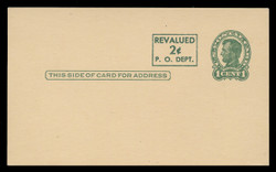 USA Scott # UX  42a/UPSS #S59b-H3NH, 1952 2c on 1c Abraham Lincoln (UX28), green on buff, Head 3 NOTCH & HOLE, offset press-printed surcharge - Mint Postal Card (See Warranty)