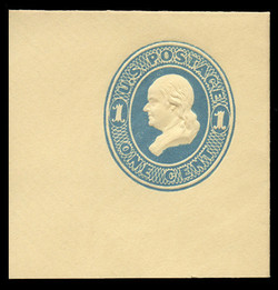 USA Scott # U 114, 1874-86 1c Franklin, Scott Die U35, light blue on amber - Mint Full Corner