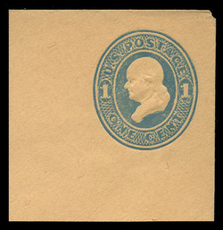 USA Scott # U 115, 1874-86 1c Franklin, Scott Die U35, blue on cream - Mint Full Corner