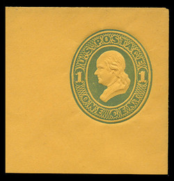USA Scott # U 116, 1874-86 1c Franklin, Scott Die U35, light blue on orange - Mint Full Corner
