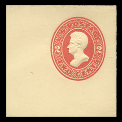USA Scott # U 143, 1874-86 2c Jackson, Scott Die U40, vermilion on amber - Mint Full Corner