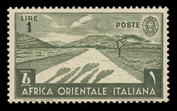 ITALIAN EAST AFRICA Scott # 12, 1938 1.00 lire olive green Desert Road
