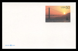 U.S. Scott # UX 283, 1997 20c Golden Gate Bridge at Sunset - Mint Postal Card, DULL PAPER