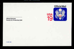 U.S. Scott # UZ 05, 1991 19c Official Mail, white on blue, value in red - Mint Postal Card