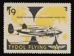 Tydol Flying "A" Poster Stamps of 1940 - #19, Howard Hughes - Round the World in 4 days, 1938