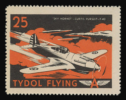 Tydol Flying "A" Poster Stamps of 1940 - #25, "Sky Hornet - Curtis Pursuit, P-40