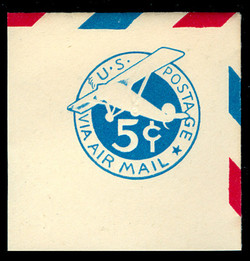 U.S. Scott # UC  2 1929 5c Plane, Blue Background, Die 2, Border b(2) - Mint Full Corner (See Warranty)