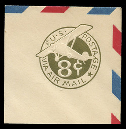 U.S. Scott # UC  7 1932 8c Plane, Olive green Background, Die 2, Border d(4) - Mint Full Corner (See Warranty)