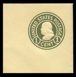 U.S. Scott # U 421, 1915-32 1c Franklin, green on amber, Die 1 - Mint Full Corner