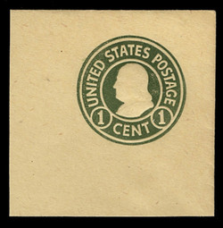 U.S. Scott # U 421a, 1915-32 1c Franklin, green on amber, Die 2 - Mint Full Corner