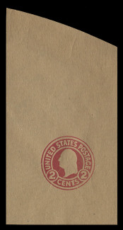 U.S. Scott # U 434X, 1915-32 2c Washington, carmine on glazed brown, Die 1, Error (printed on the wrong (unglazed) side) - Mint Full Corner