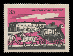 Chicagoland Poster Stamps of  1938 - # 35 Stage Coach Building, 1844