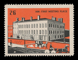 Chicagoland Poster Stamps of  1938 - # 26 First Meeting Place, 1836