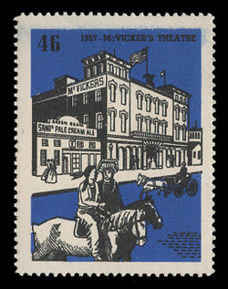 Chicagoland Poster Stamps of  1938 - # 46 McVicker's Theatre, 1857