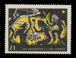 Chicagoland Poster Stamps of  1938 - # 21 Potawatami - Last Council, 1833