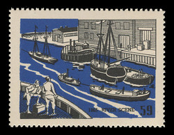 Chicagoland Poster Stamps of  1938 - # 59 River Scene, 1865