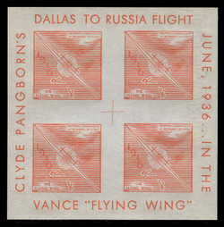 1936 (003) Clyde Pangborn Dallas to Russia Flight Poster Stamp Souvenir Sheets - Orange