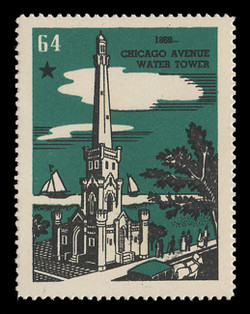 Chicagoland Poster Stamps of  1938 - # 64 Chicago Avenur Water Tower, 1869