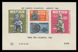 MEXICO Scott # C 310a, 1965 1968 Olympics, Souvenir Sheet of 4, Imperforate