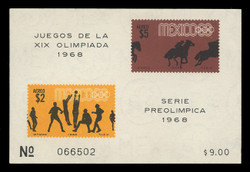 MEXICO Scott # C 338a, 1968 1968 Olympics, Souvenir Sheet of 2, Imperforate
