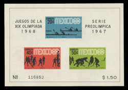 MEXICO Scott #  983a, 1967 1968 Olympics, Souvenir Sheet of 3, Imperforate