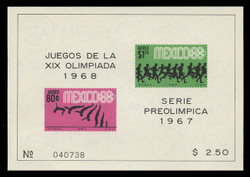 MEXICO Scott # C 329a, 1967 1968 Olympics, Souvenir Sheet of 2, Imperforate