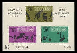MEXICO Scott # 992a, 1968 1968 Olympics, Souvenir Sheet of 3, Imperforate
