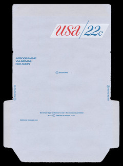 U.S. Scott # UC 50D 1976 22c U.S.A., Red & Blue, Die Cutting Reversed - Mint Air Letter Sheet, UNFOLDED