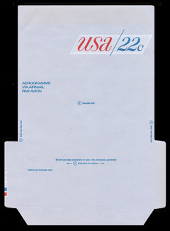 U.S. Scott # UC 50DB 1976 22c U.S.A., Red & Blue, Die Cutting Reversed, Red & Blue Boxes on Right Tab - Mint Air Letter Sheet, UNFOLDED (See Warranty)