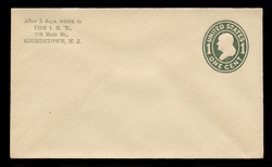 U.S. Scott # U 400, 1907-16 1c Franklin, green on white, Die 1 - Mint Envelope, UPSS Size  7