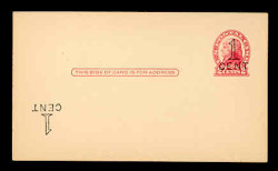 U.S. Scott # UX  33/UPSS #S45-28g, 1920 1c on 2c Thomas Jefferson (UX30), red on buff, Die 2 - Mint Postal Card Error (See Warranty)