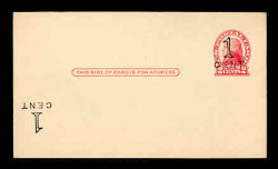 U.S. Scott # UX  33/UPSS #S45-29g, 1920 1c on 2c Thomas Jefferson (UX30), red on buff, Die 2 - Mint Postal Card Error (See Warranty)